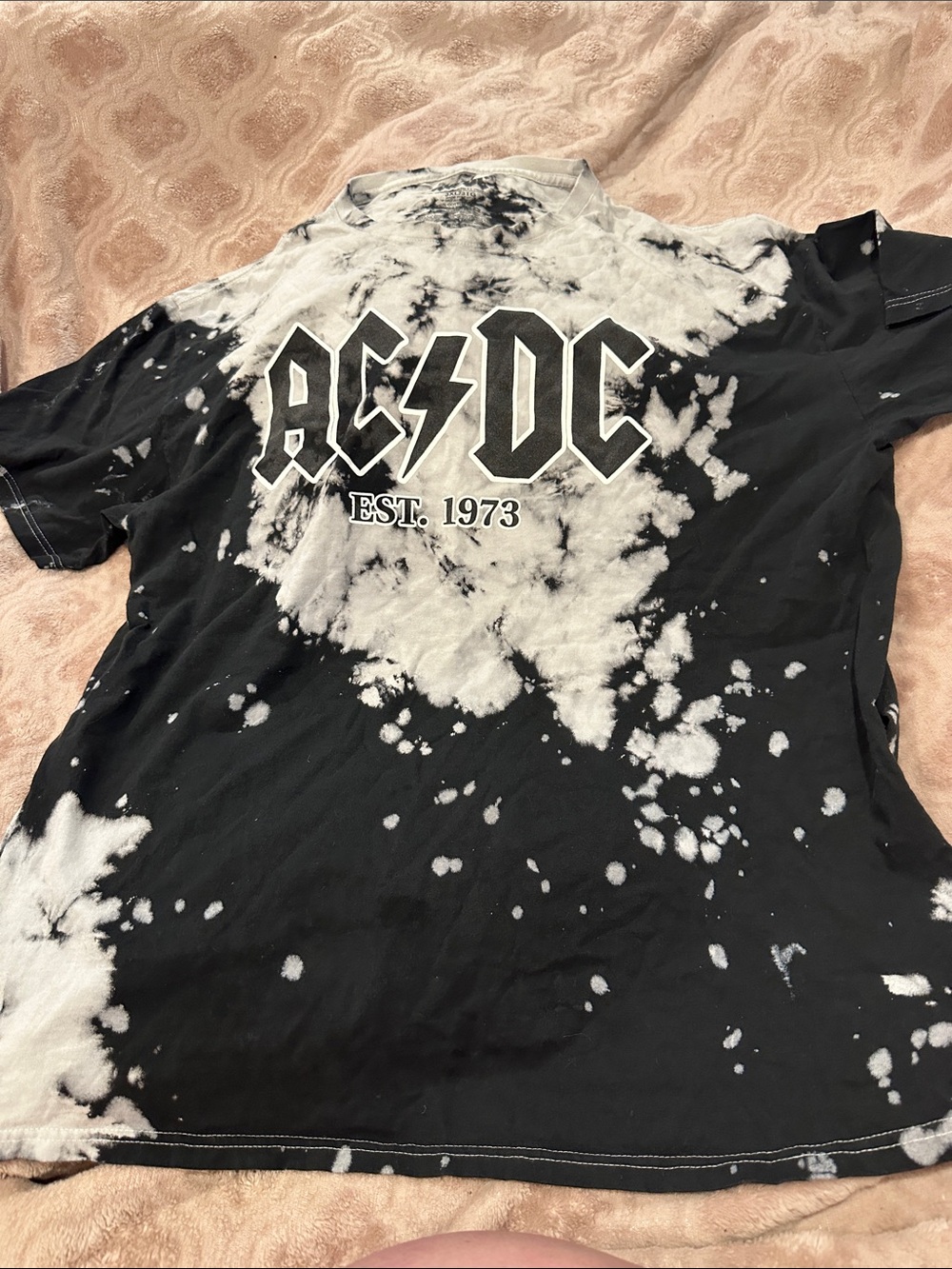 AC/DC Black & White Bleached Tie-Dye Logo Tee 3XL